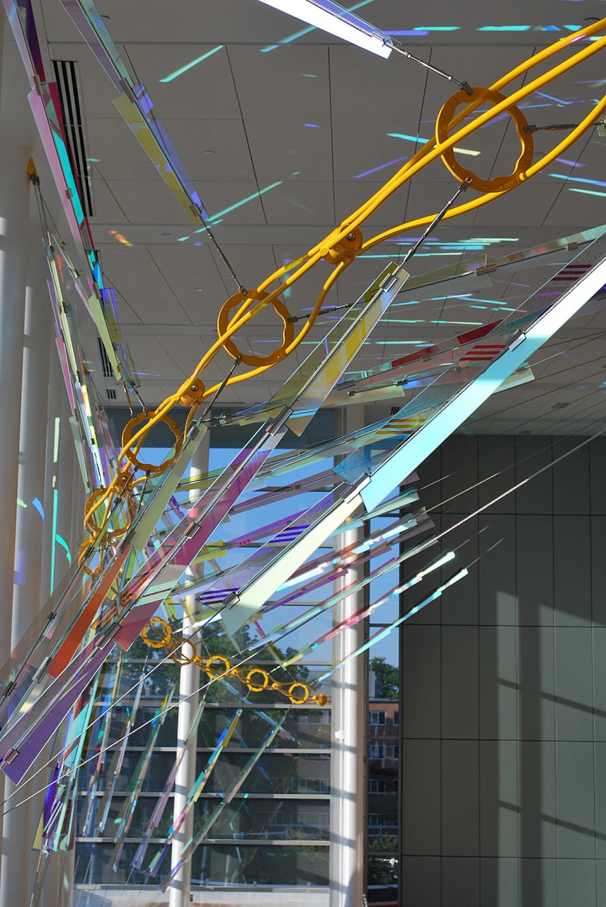 Ed Carpenter Filament suspended sculpture on the window wall of the Brody Hall, MSU. | Image 1 | Ed Carpenter, Artist