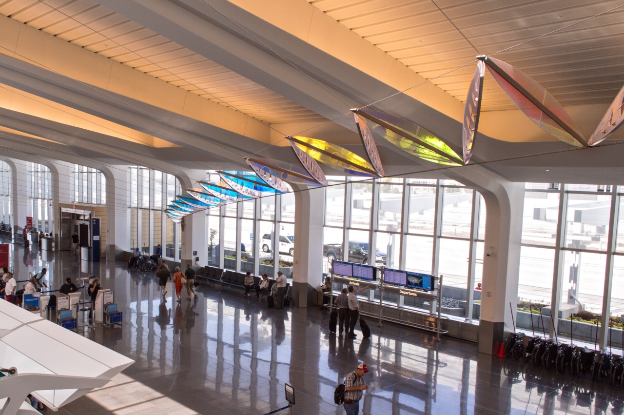 A view of Ed Carpenter’s Wichita Dwight D. Eisenhower National Airport suspended sculpture Aloft from the second level. | Image 5 | Ed Carpenter, Artist
