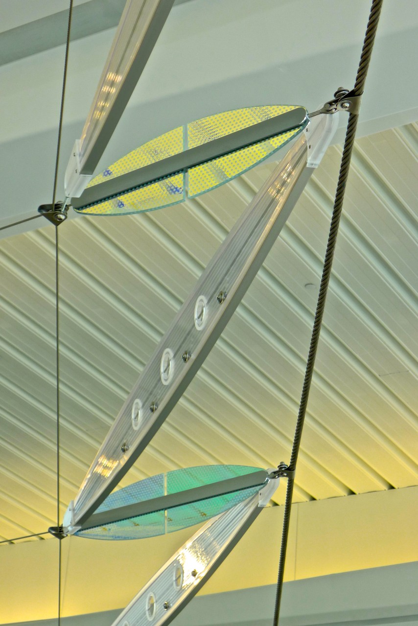 Ed Carpenter’s Wichita Dwight D. Eisenhower National Airport signature sculpture Aloft detail of alternating panels of laminated glass and cellular polycarbonate. | Image 19 | Ed Carpenter, Artist